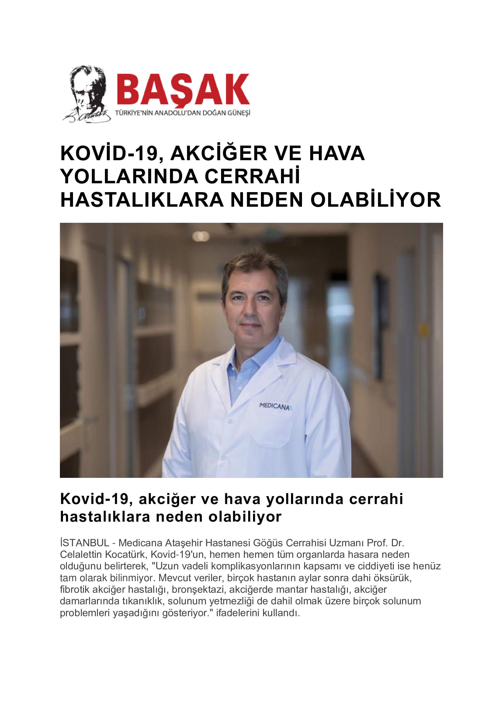 Kovid-19, akciğer ve hava yollarında cerrahi hastalıklara neden olabiliyor 15.09.2021 Başak Gazetesi