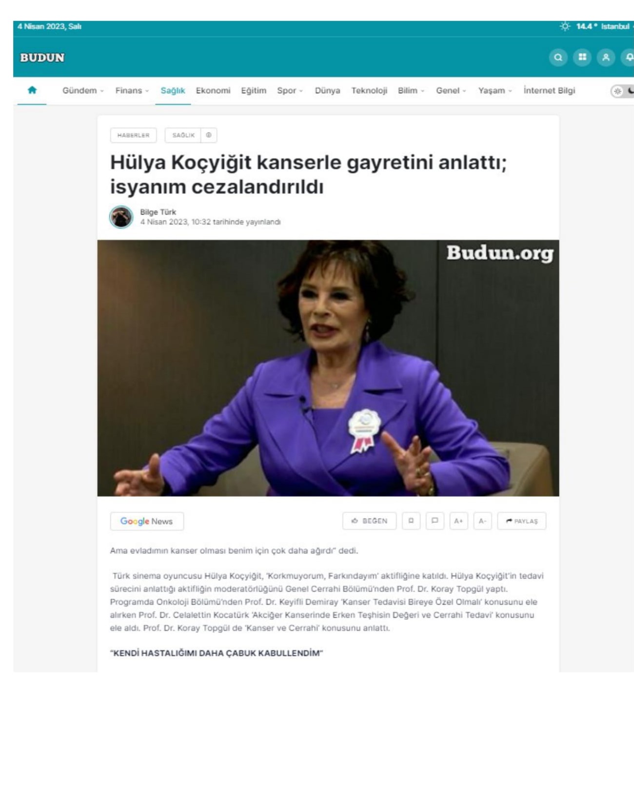 BUDUN- Hülya Koçyiğit Kanserle Gayreti