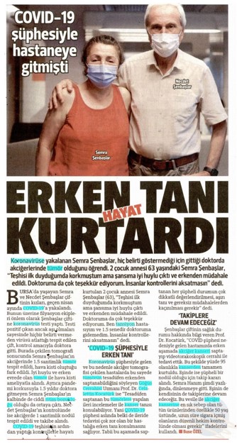 Erken Tanı Hayat Kurtardı 18.08.2021 Hürriyet Gazetesi