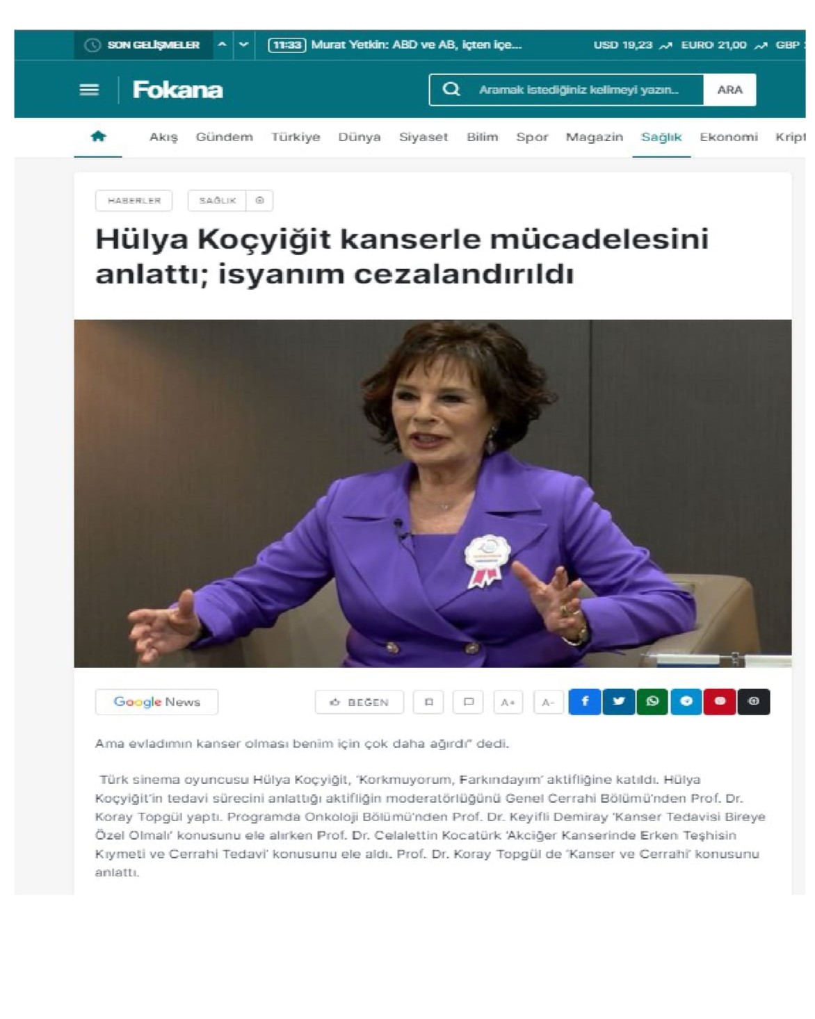 FOKANA-Hülya Koçyiğit Kanserle Mücadelesi