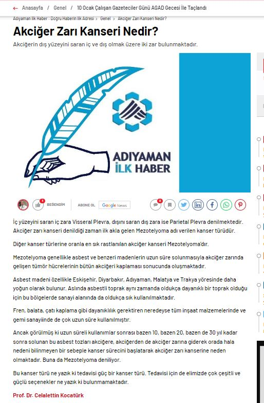 Adıyaman İlk Haber - Akciğer Zarı Kanseri