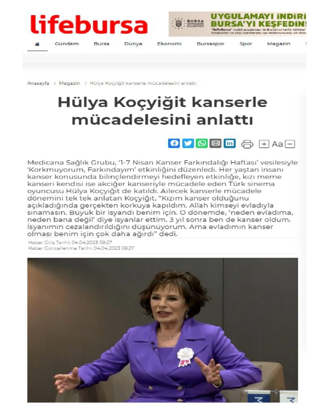 LIFE BURSA-Hülya Koçyiğit Kanserle Mücadelesi